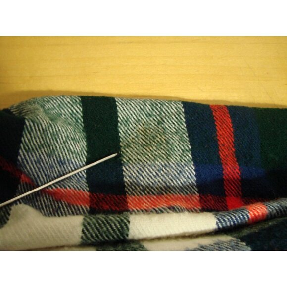 Plaid Wool Blend Blanket Throw Fringe 58x52" Vintage Bright Green Red Blue Warm - Picture 5 of 9